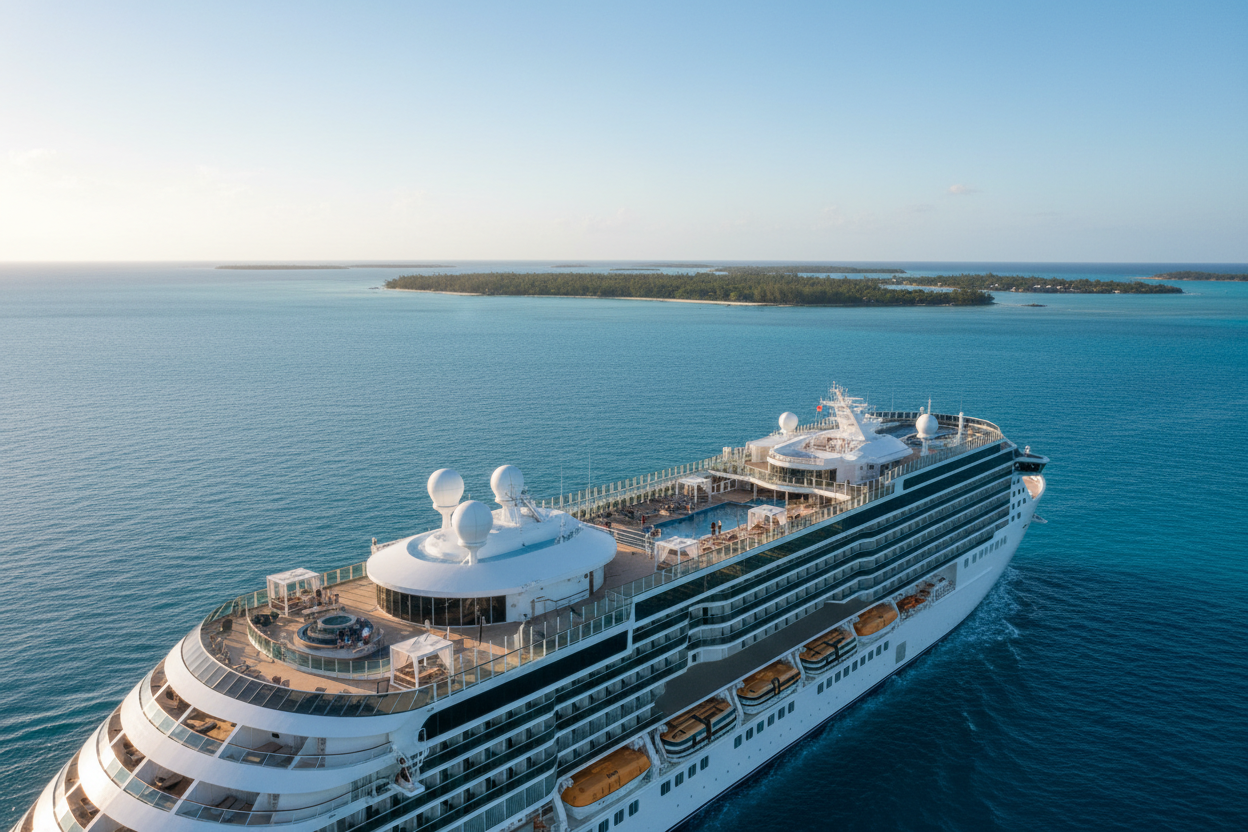 Luxury cruise ship sailing through the Caribbean