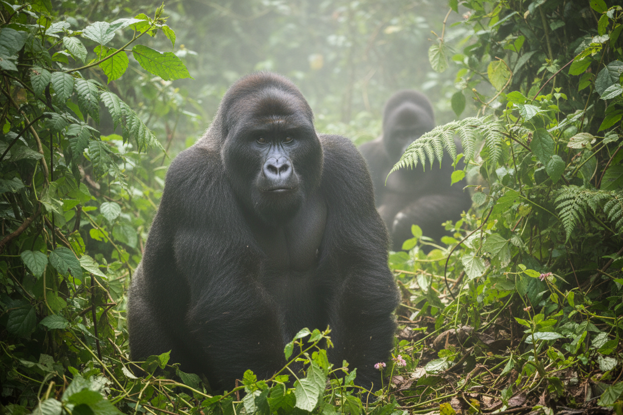 Silverback mountain gorilla close up in Bwindi Forest Uganda
