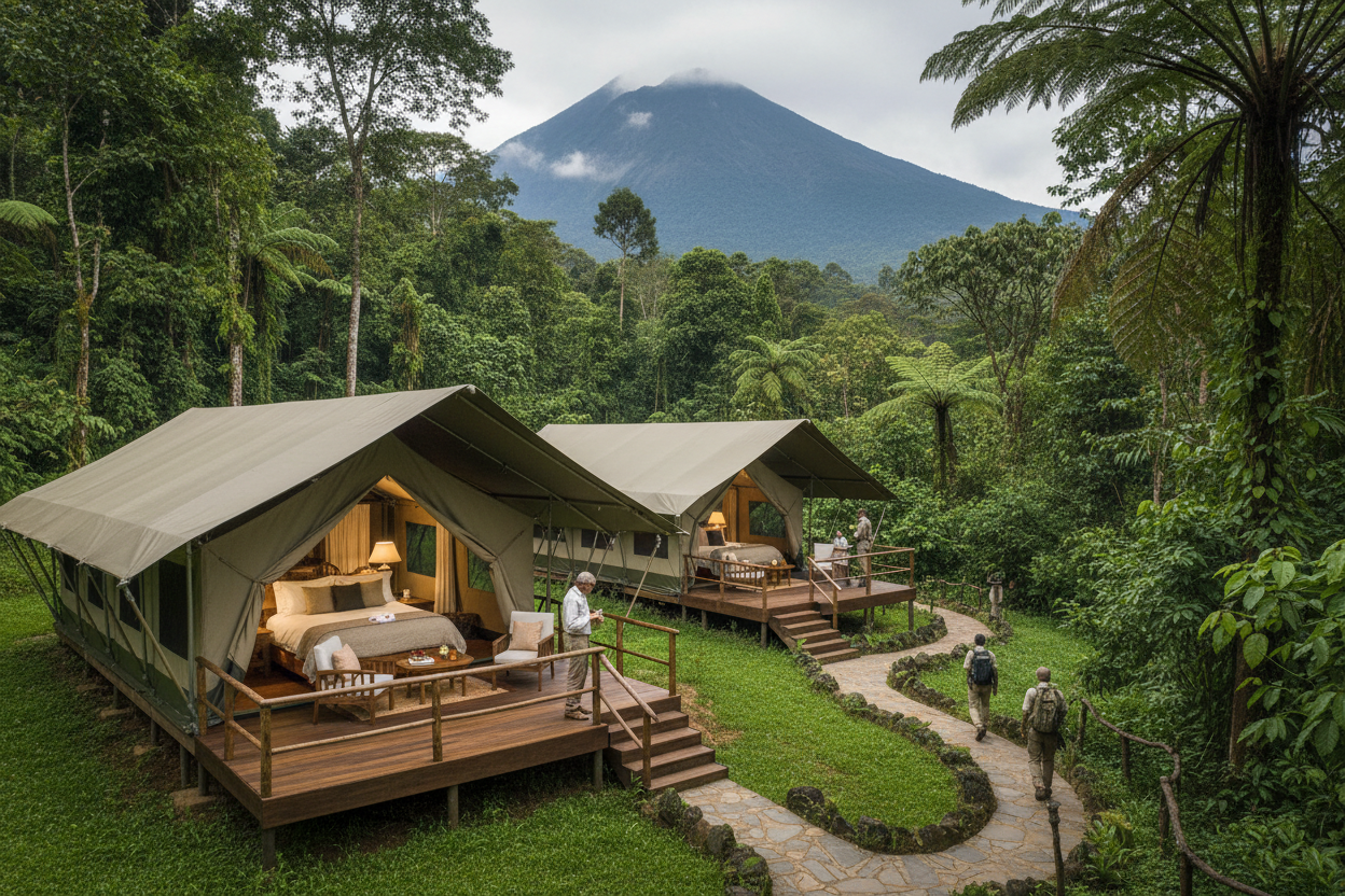 Comfortable safari lodge near gorilla trekking forest in Uganda