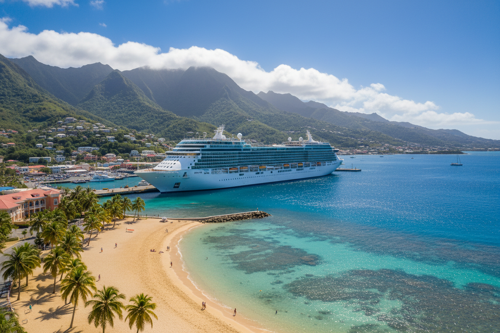 Luxury Cruise Ship at Caribbean Port