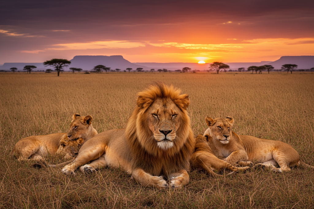 Pride of lions on Uganda savanna