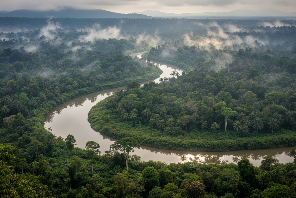 Uganda river through rainforest